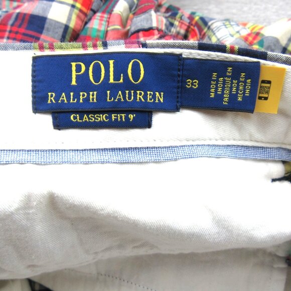Polo Ralph Lauren Patchwork Madras Chino Shorts Classic Fit 9" Mens Size 33 NEW - Picture 13 of 15